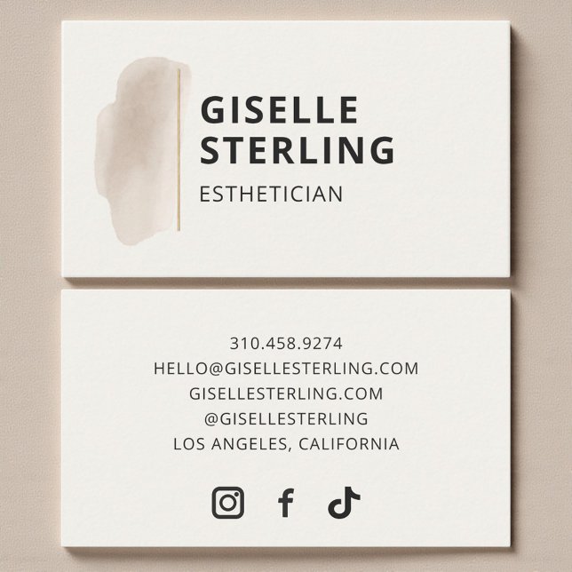 Esthetician Neutral Beige Watercolor Minimalist  Business Card (Creator Uploaded)