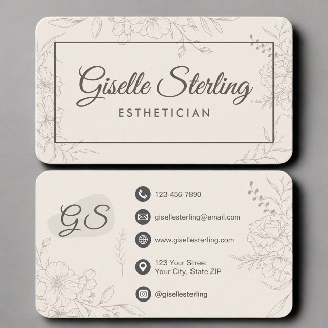 Esthetician Neutral Floral Business Card (Creator Uploaded)