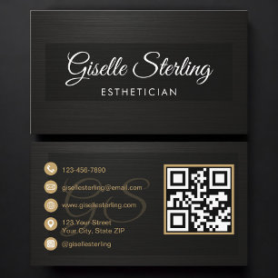 Esthetician QR Code Black Metallic Luxury  Business Card