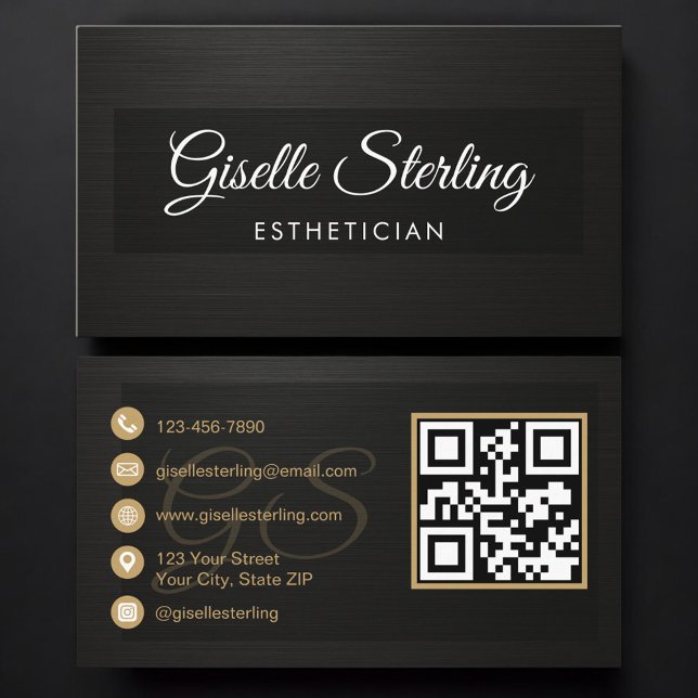 Esthetician QR Code Black Metallic Luxury  Business Card (Creator Uploaded)
