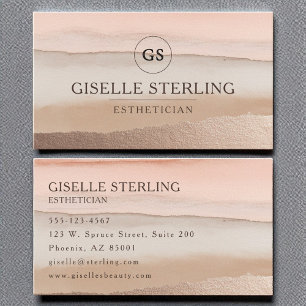 Esthetician Rose Gold Blush Beige Watercolor Business Card