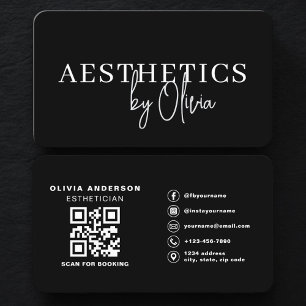 Esthetician Skincare QR Code Black White Business Card