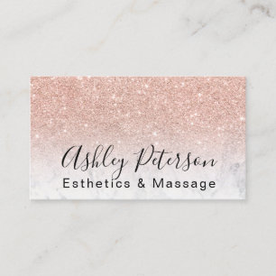 Esthetics massage script marble rose gold glitter business card