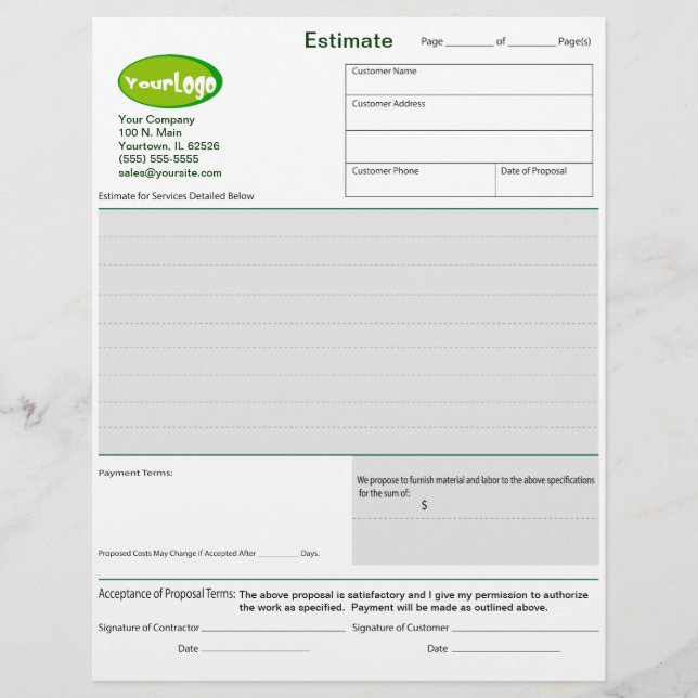 Estimate / Quote / Job Proposal Forms (Front)