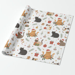 estive Meowy Christmas Cat Pattern Gift Wrapping Paper