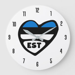 Estonia Country Code EST Flag Heart Large Clock