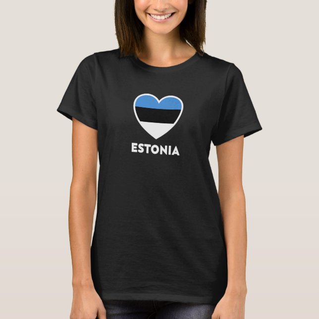 Estonia Flag Blue Black White Heart T-Shirt (Front)
