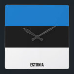 Estonia Flag Dazzling Patriotic Square Wall Clock<br><div class="desc">Estonia Flag Dazzling Patriotic Square Wall Clock in the colors and the elements of the Estonia national flag covering the front of the clock. National flag colors are complemented with the text "Estonia" on the bottom. Text is fully customizable using "Customize it!" feature. Feel free to change it, remove it...</div>