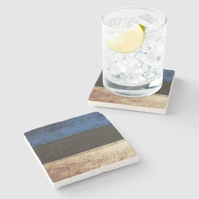 Estonia Flag on Old Wood Grain Stone Coaster (Side)