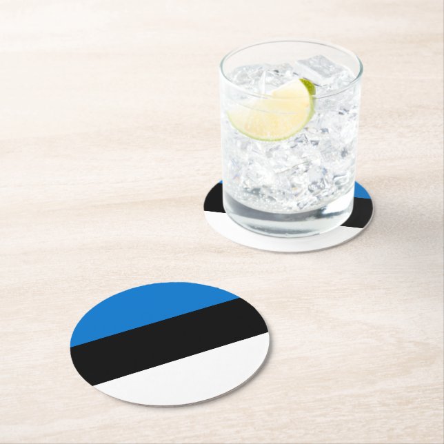 Estonia flag round paper coaster (Insitu)
