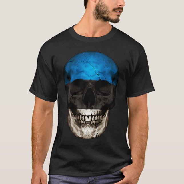 Estonia Flag Skull Estonian Roots Proud Patriotic T-Shirt (Front)