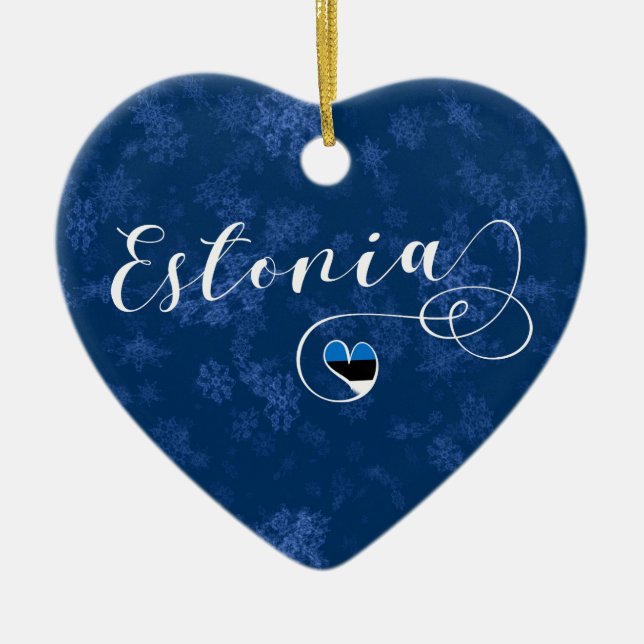 Estonia Heart, Christmas Tree Ornament, Estonian Ceramic Tree Decoration (Front)
