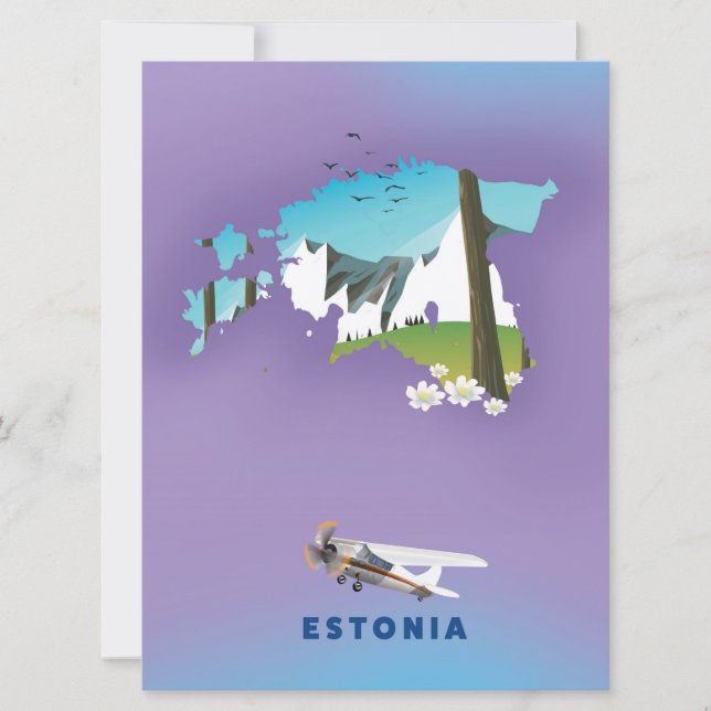 Estonia Illustrated map tourist poster Invitation (Front)