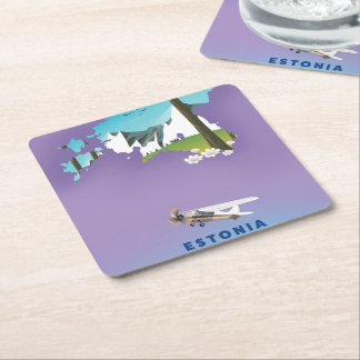 Estonia Illustrated map tourist poster Square Paper Coaster