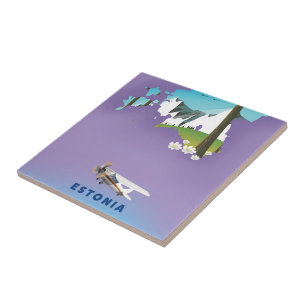 Estonia Illustrated map tourist poster Tile