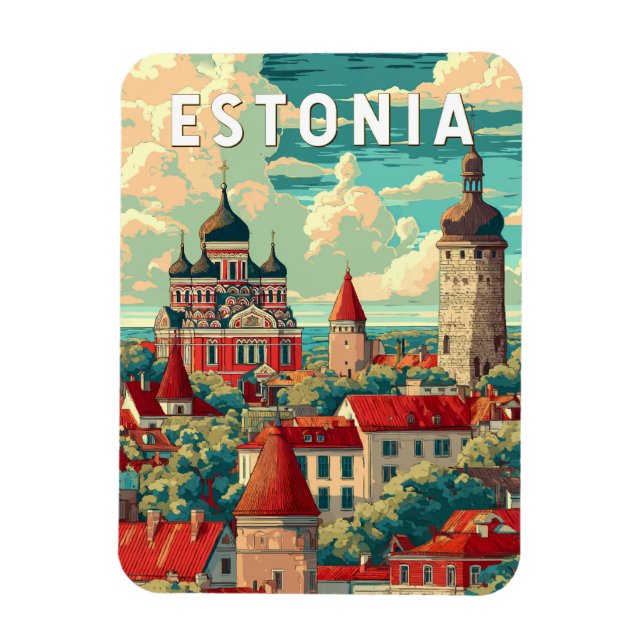 Estonia Illustration Travel Art Vintage Magnet (Vertical)