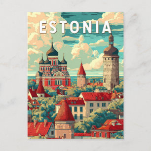Estonia Illustration Travel Art Vintage Postcard