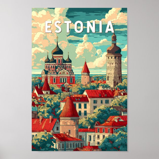 Estonia Illustration Travel Art Vintage Poster (Front)