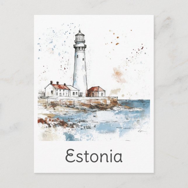 Estonia Lighthouse Coast Watercolor Baltic Travel Postcard (Front)