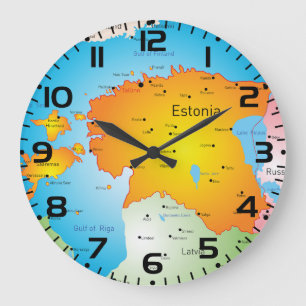 Estonia Map Baltic Country and Cities Large Clock