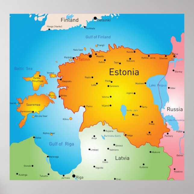 Estonia Map Baltic Country and Cities Poster (Front)