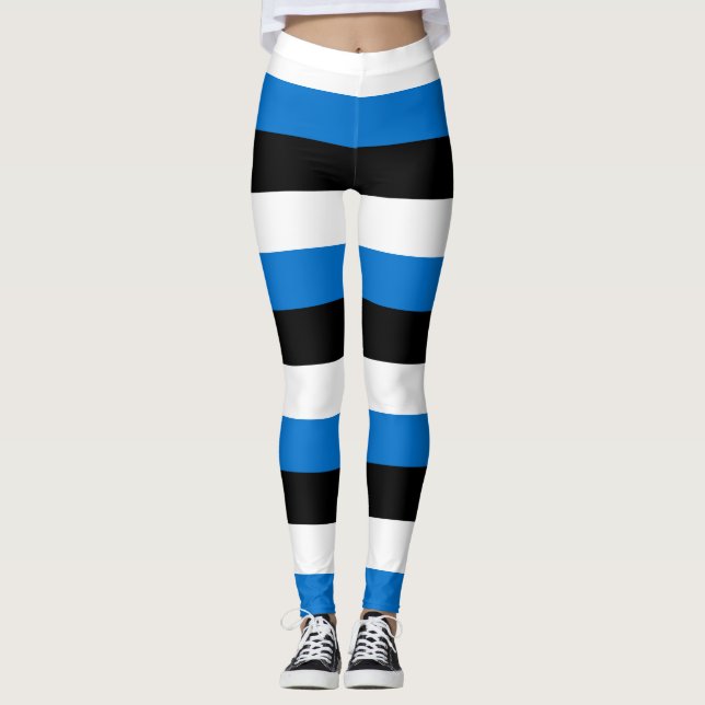 Estonia National Flag Colours Horizontal Striped Leggings (Front)