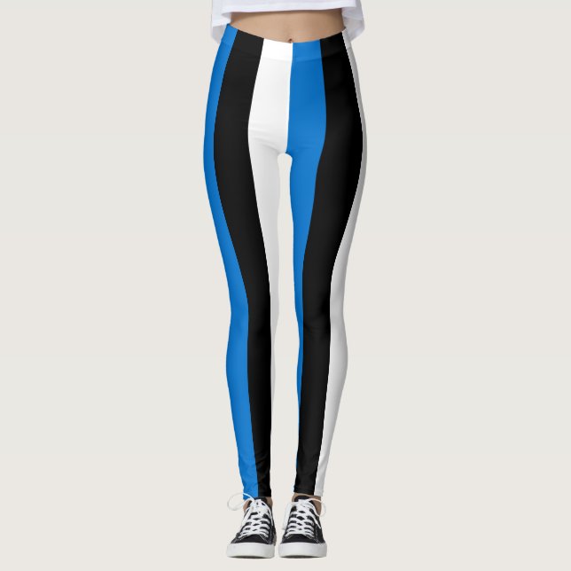 Estonia National Flag Colours Vertical Striped Leggings (Front)