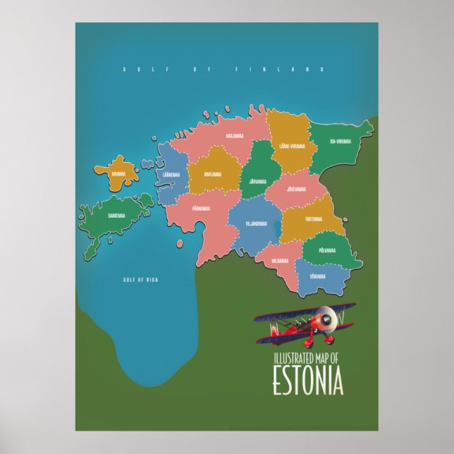Estonia Vintage travel poster map (Front)