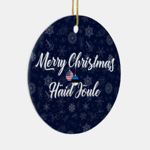Estonian American Bilingual Merry Christmas Ceramic Tree Decoration
