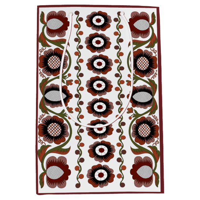 Estonian antique folk art pattern with flowers medium gift bag (Front)