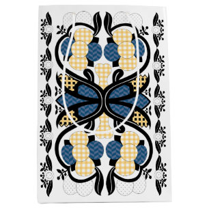 Estonian blue and yellow floral folk art medium gift bag