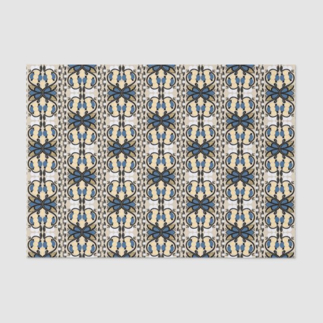 Estonian blue and yellow floral folk art tissue paper (Front)