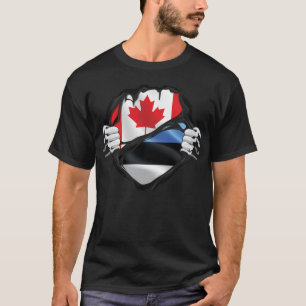 Estonian Canadian Hands Ripped Roots Flag T-Shirt