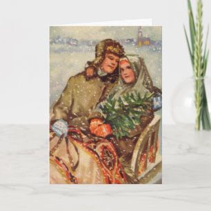Estonian Couple on Sled Holiday Card