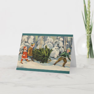 Estonian Family with Christmas Tree Holiday Card