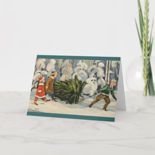 Estonian Family with Christmas Tree Holiday Card (Front)