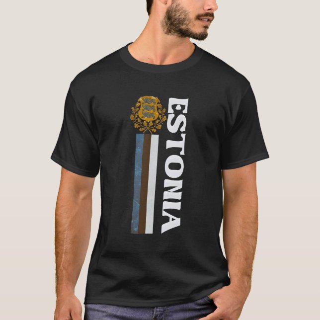Estonian Flag And Emblem Sporty Distressed-Effect  T-Shirt (Front)