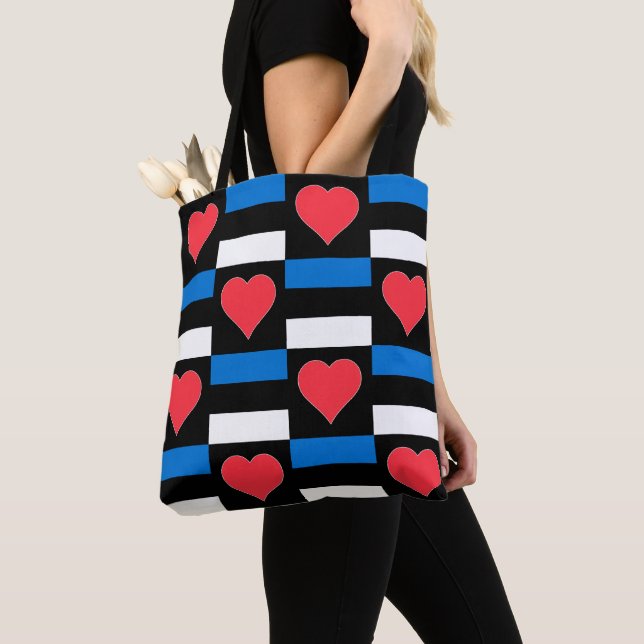 Estonian Flag Heart Pattern Fun Patriotic Estonia Tote Bag (Close Up)