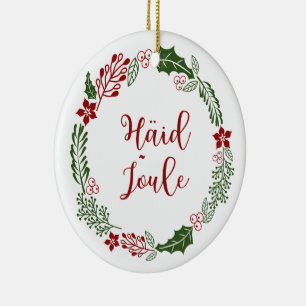 Estonian Merry Christmas Wreath, Häid jõule Ceramic Tree Decoration