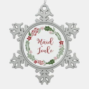Estonian Merry Christmas Wreath, Häid jõule Snowflake Pewter Christmas Ornament