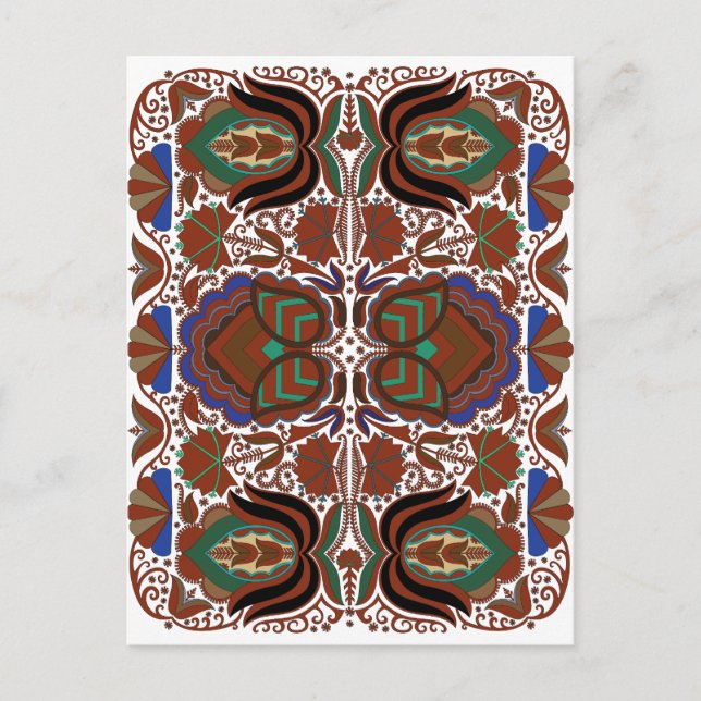 Estonian rustic folk art pattern with flowers postcard (Front)