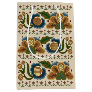 Estonian vintage folk art floral embroidery medium gift bag