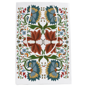 Estonian vintage wildflowers folk art pattern medium gift bag