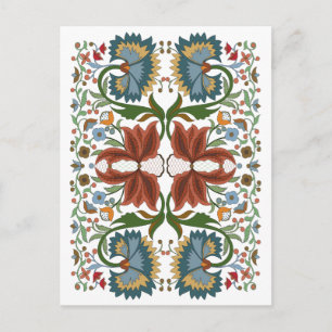 Estonian vintage wildflowers folk art pattern postcard