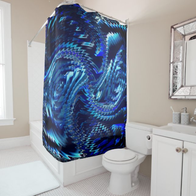 Estrela azul ondulada com traçados em ziguezague shower curtain (In Situ)