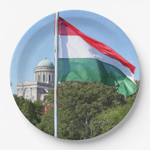 Esztergom Basilica and Hungarian flag Paper Plate