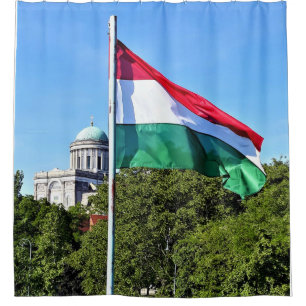 Esztergom Basilica and Hungarian flag Shower Curtain