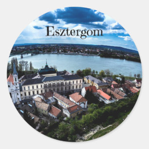 Esztergom landscape photograph classic round sticker