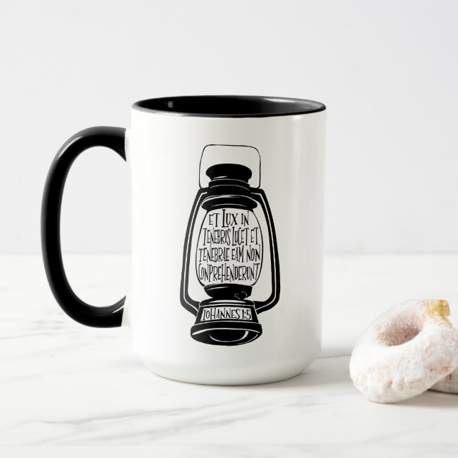 Et Lux In Tenebris John 1 in Latin Bible Verse Mug (With Donut)