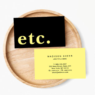 etc. Elegant Black & Yellow Bold Typography  Business Card